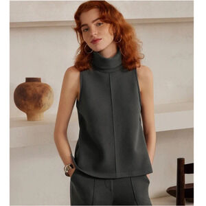OGL Turtleneck Split Hem Top Sleeveless FuzzLuxe Deep Grey Size Small